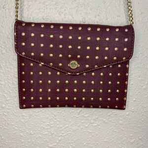 Steve Madden wallet crossbody purse | burgundy & gold polka dot | chain strap